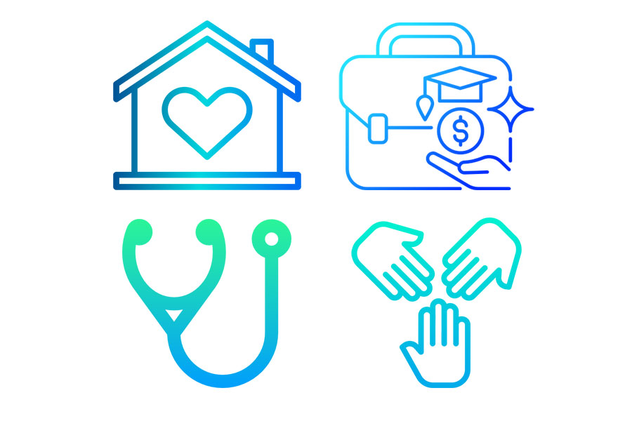 planning team icons - family, school & Job support staff, healthcare, service support