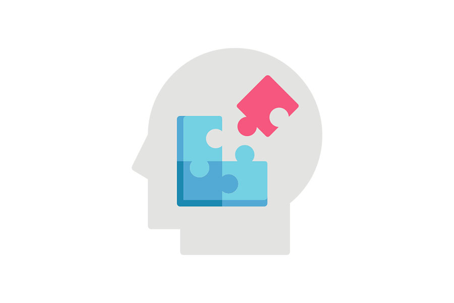 icon -silhouette of head with puzzle pieces