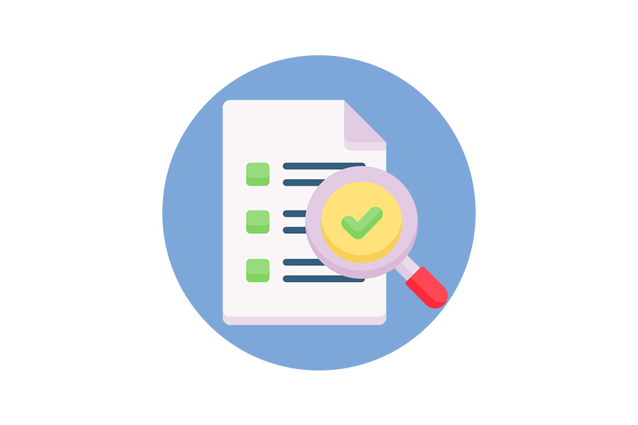 icon of magnifying glass over list on paper
