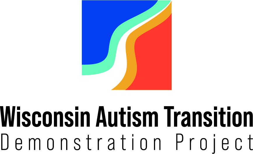 Image of wavey blue, green, white, yellow and red colors creating a path with the words Wisconsin Autism Transition Demonstration Project below