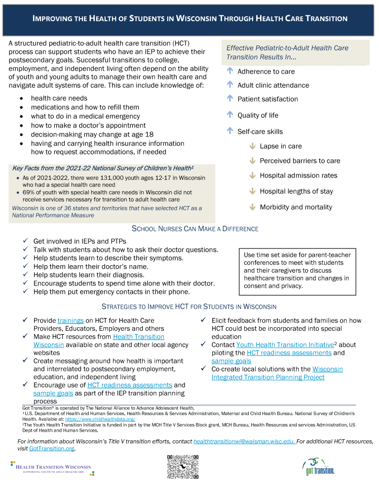 School Nurses Info Sheet on Health Care Transition